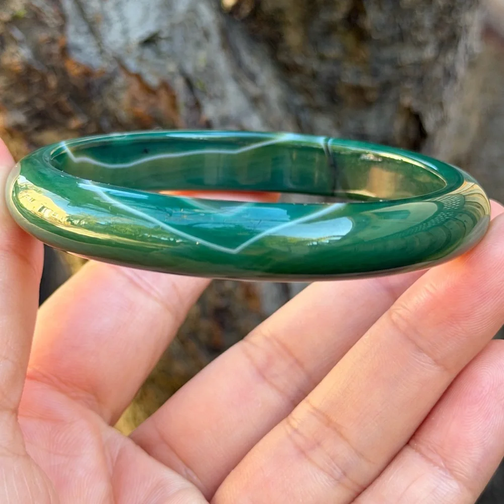 60.5mm inner diameter green‎ banded agate bangle 0999